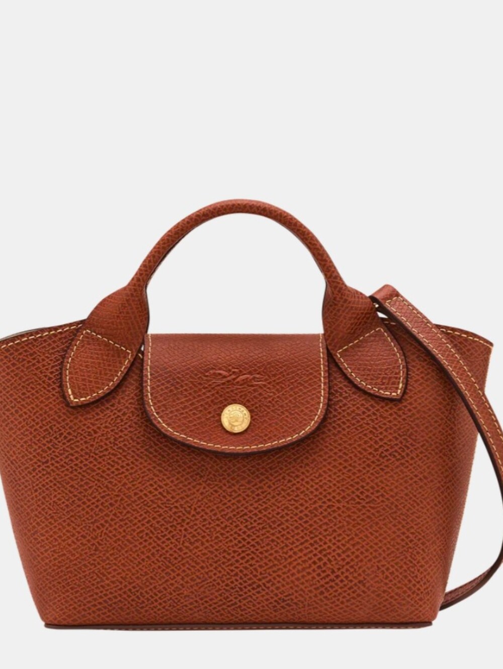 Longchamp Épure Brown Textured Leather Small Crossbody Bag with Gold Hardware